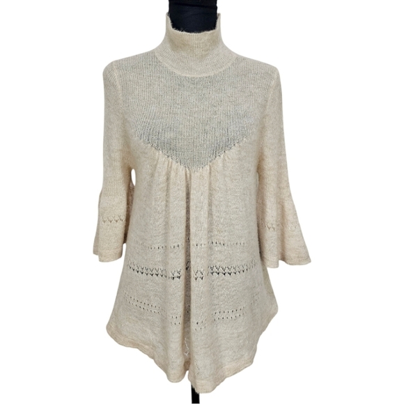 Anthropologie Feather Bone Merino Wool Alpaca Blend Pointelle Sweater Sz Small - Picture 4 of 15